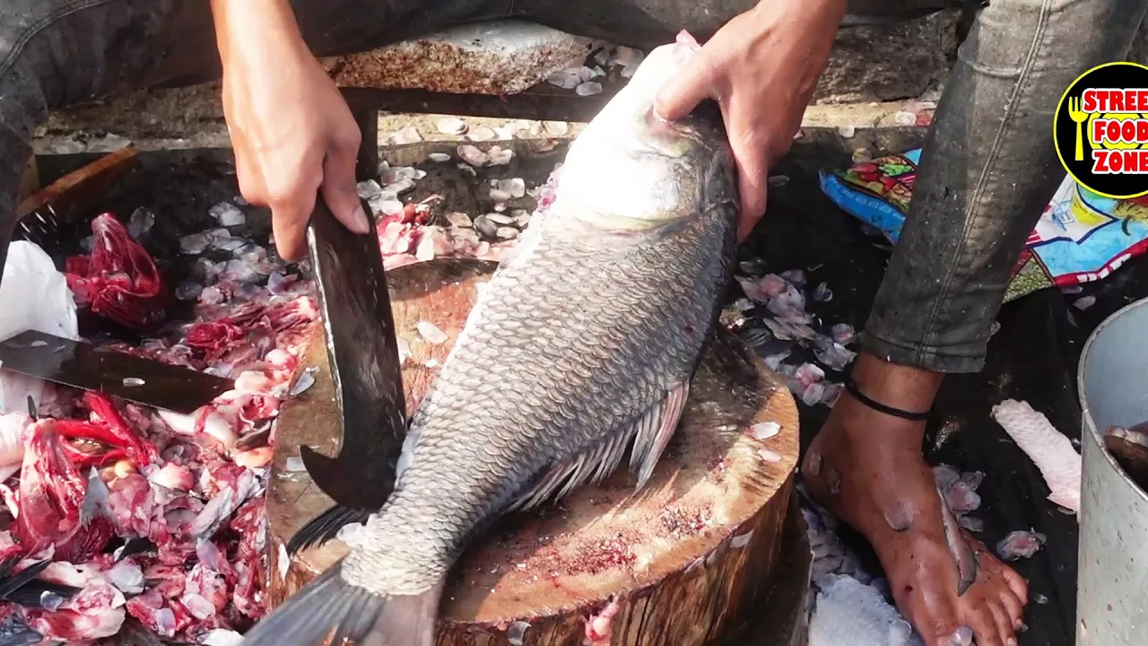 Rohu Fish Cutting   Big Size Fish Cutting   Road Side Fish Cutting in India   Indian Street Food