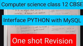 One shot Revision Interface PYTHON with MySQL Class 12 CBSE