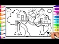 How to Draw a Tree House Tree House Coloring Page Tree House with Rope Bridge and Slides