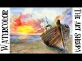 Old Boat on the beach Easy How to Paint Watercolor Step by step The Art Sherpa