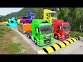 Download Lagu Double Flatbed Trailer Truck vs Speedbumps Train vs Cars | Tractor vs Train Beamng.Drive 077