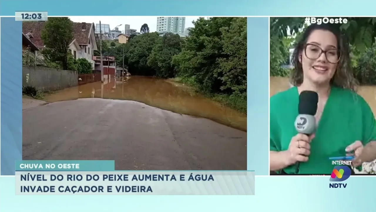 Nível do Rio do Peixe aumenta e água invade Caçador e Videira