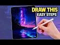 PROCREATE in EASY STEPS Night Beach landscape Drawing Tutorial