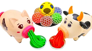 How to make Rainbow Noddles with Stress Ball Cutting ASMR