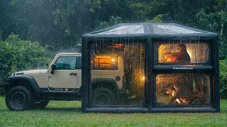 Luxury 2 STORY TENT Camping in Heavy Rain 🌧️ ALONE in a Comfortable Shelter | Eat, Sleep, Study ASMR