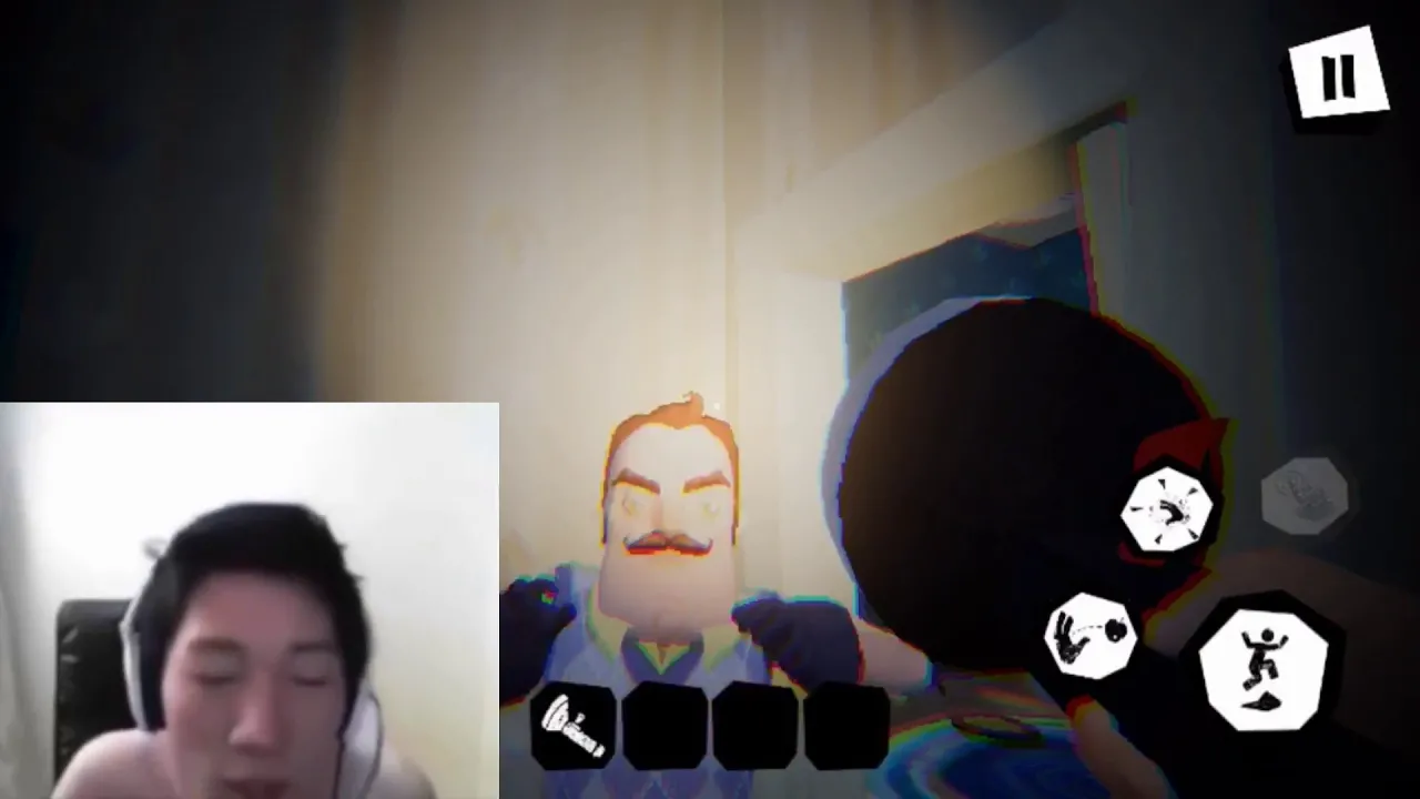 Angry korean gamer playing hello neighbor