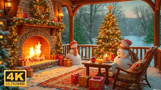 Relaxing Christmas Porch Ambience Fireplace Sounds Soft Piano Christmas Instrumentals 