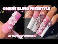 DARK PINK OMBRE BLING FREESTYLE SET WATCH ME WORK ACRYLIC NAILS FOR BEGINNERS