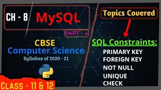 SQL Constraints NOT NULL CHECK UNIQUE PRIMARY KEY FOREIGN KEY Class 12 MySQL CBSE Hindi
