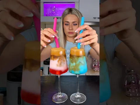 Iced COFFEE COTTON Candy 🍬 Let’s see who there are more 🩷 or 🩵? #mukbang #asmr #coffee