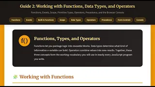 JavaScript Chapter 2 Lecture and Demo - Working with Functions Data Types and Operators
