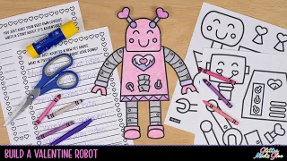 Printable Valentine Robot Coloring Craft Writing Prompts for 1st and 2nd Grade
