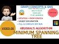 Kruskal s Algorithm Minimum Spanning Tree Full Dry Run INTUITION Graph Concepts Qns - 36