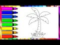 How to Color a Coconut Tree Easy Palm Tree Coloring Page for Kids
