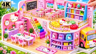 🎀 Build Pink Hello Kitty School House with Rainbow Stairs, Cute Classroom & Mini Bus ❤️  DIY House