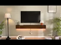 Vintage Walnut Wall Mounted TV Cabinet Solid Wood Veneer Floating TV Stand with Storage