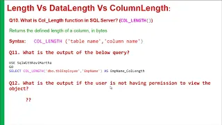 Length Vs DataLength Vs ColumnLength Len DataLength Col - Length Column length in SQL