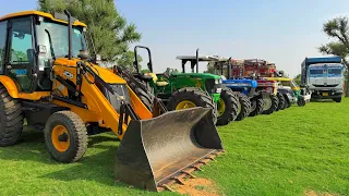 Jcb 3dx loading Mud in TATA Tippers Tractors Swaraj 855Fe New Holland 3630 Tractor jcb newThar Truck