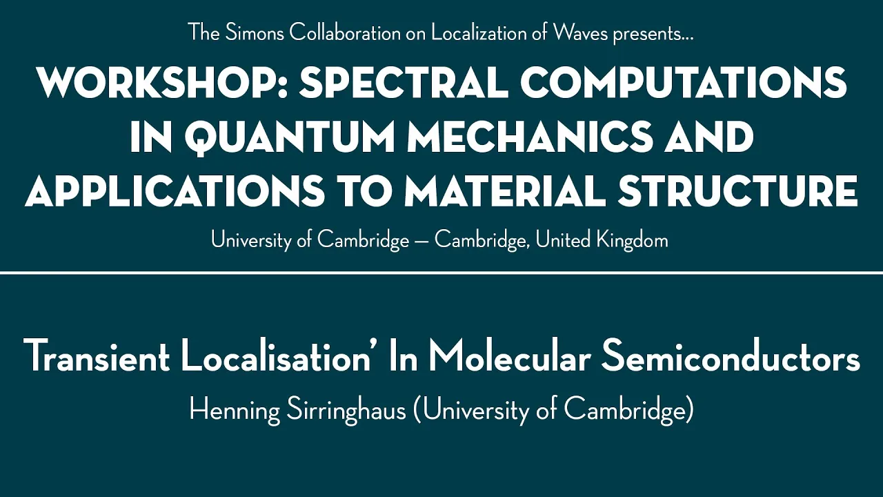 "Transient Localisation’ In Molecular Semiconductors" with Henning Sirringhaus — UK 2019