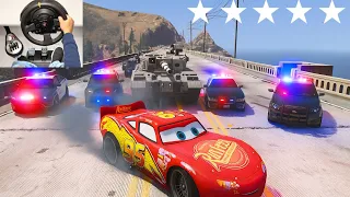 Lightning McQueen Escape Cops | Cars Movie | GTA5 | McQueen Police Chase | Steering Wheel + Shifter