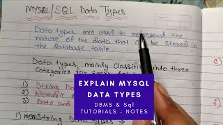 MySQL Data Types with Notes in DBMS - SQL Tutorials in Hindi