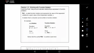 Unit 1 Lesson 3 Function Notation