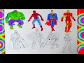 ALL SUPERHEROES Coloring PAGES 2 Superman Hulk Captain America Thor Flash batman spiderman