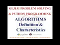 ALGORITHMS GE3151 PROBLEM SOLVING AND PYTHON PROGRAMMING NOTES
