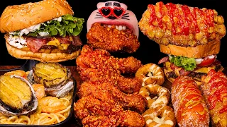ASMR ABALONE SEAFOOD ROSÉ PASTA & CHEESY CORN DOG & BEEF BURGER MUKBANG 🦪🍝