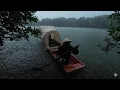 Solo Hot Tent Camping \u0026 Canoeing in Heavy Rain with Two Puppies