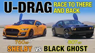 U-DRAG RACE: Shelby GT500 vs. Dodge Challenger Black Ghost | Quarter Mile, Handling & More!