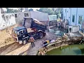 Download Lagu The Project Bulldozer Start To Pushing Soil to Pond Water area​ With concrete floor ​with 5t Trucks