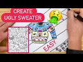 How to Draw an UGLY Sweater for Kids - Easy with Zentangle Background