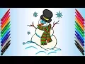 Snowman Coloring Page for Kids Learn Colors with Colored Markers Fun Creative for Children
