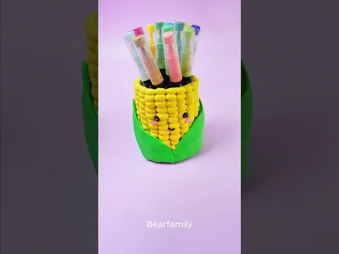 BEARFAMILY | Cute Corn Pencil Holder 🌽✏️ | Clay DIY #shorts #bearfamily #craft #funny