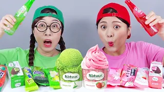 Sorvete rosa VS Sorvete Verde Sobremesa Mukbang DONA