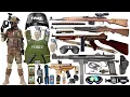 Lagu Special police weapon toy set unboxing, Light machine gun, carbine rifle, tactical helmet,Colt M1991