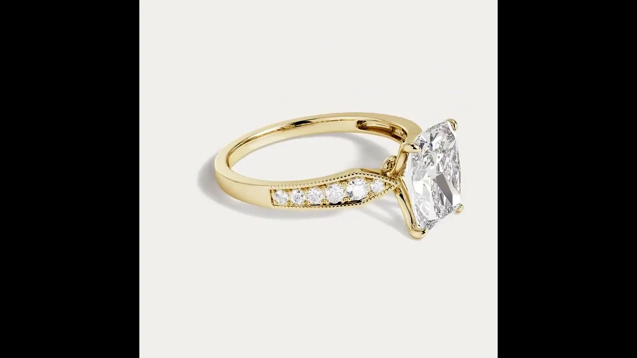Muriel丨Elongated Cushion Lab Diamond Twisted Split Shank Milgrain Pavé Engagement Ring