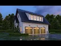 Farmhouse Style Garage with Loft 2-Story Living Quarters Plan 4195-00072