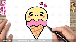 How to Draw an Ice Cream Cone | Kawaii Ice Cream Drawing for Kids & Toddlers!