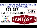 lottoformula com - USA Fantasy 5 Lotto draw numbers combination