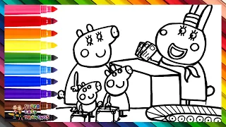 Draw And Color Peppa Pig And George Pig With Mommy Pig At The Airport 🐷🧳🛫🛄👩‍✈️🌈 Drawings For Kids