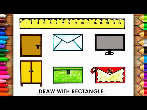 Download MP3 How to draw and colour Rectangular Shape Objects | Draw With Rectangle | Easy Shape Drawing |