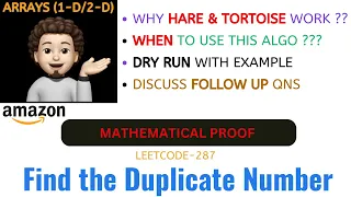 Find the Duplicate Number With Proof Follow Up Qns Hare And Tortoise Leetcode - 287