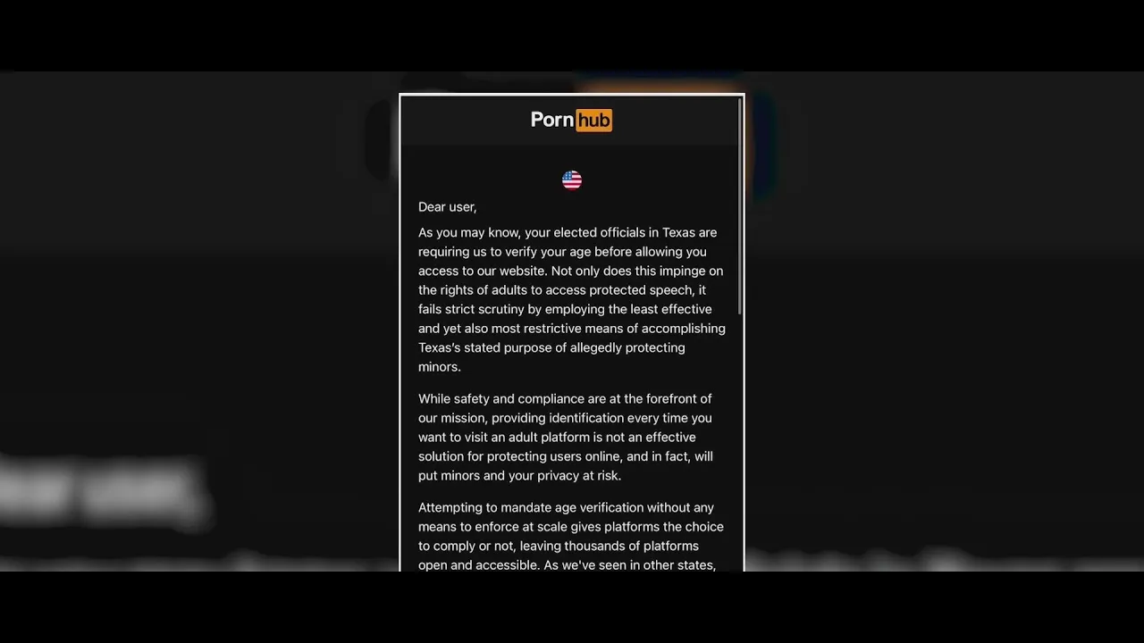 Pornhub cuts off access to site in Texas over age verification law