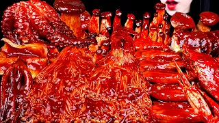 ASMR SPICY SEAFOOD, SPICY ENOKI MUSHROOM, OCTOPUS, SQUID, CRAB, SHRIMP, KIMBAP, 해물찜, 팽이버섯 먹방 MUKBANG