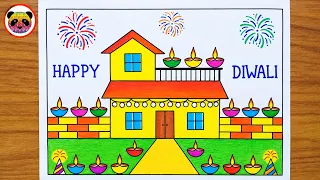 Happy Diwali Drawing 🪔 / Diwali Scenery Drawing / Diwali Drawing Easy Step by Step / Diwali Poster