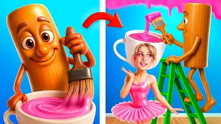 ¡Desafío de un solo color de Memes italiano! ¡Bailarina Cappuccina construye una habitación secreta!