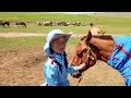 Lagu 10-Year-Old Girl and 6-Year-Old Cousin Ride Out to Pasture Horses with Fathers  #documentary