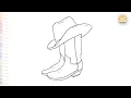 Cowboy hat boots drawing easy Outline sketches How to draw boots hat step by step